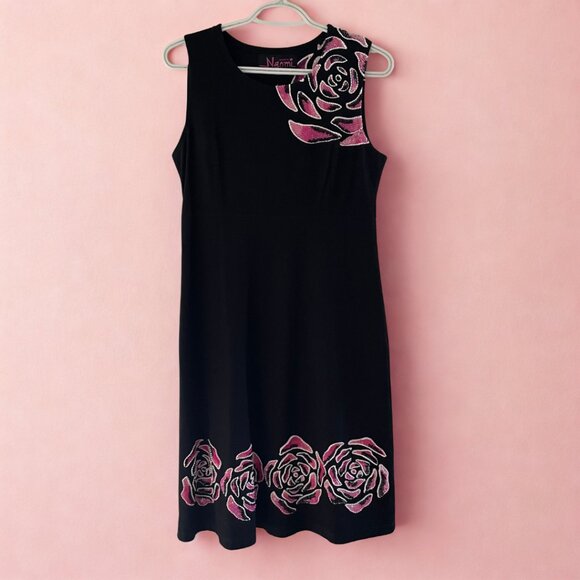 1980s Vintage Black, Pink and White Jersey Dress - Picture 1 of 5